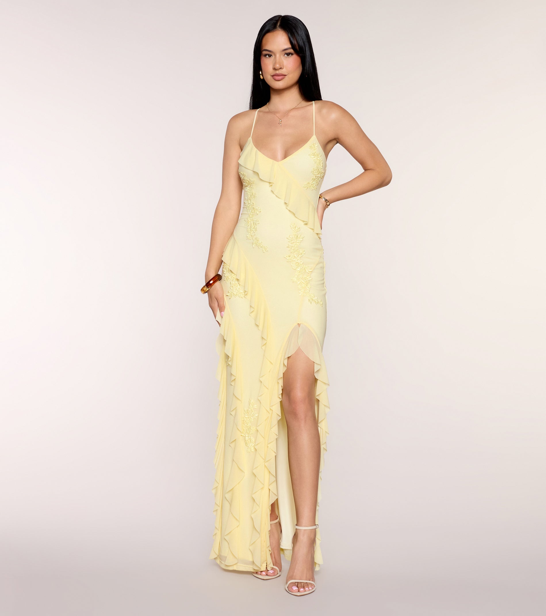 Lisi Mesh Applique Ruffle Formal Dress