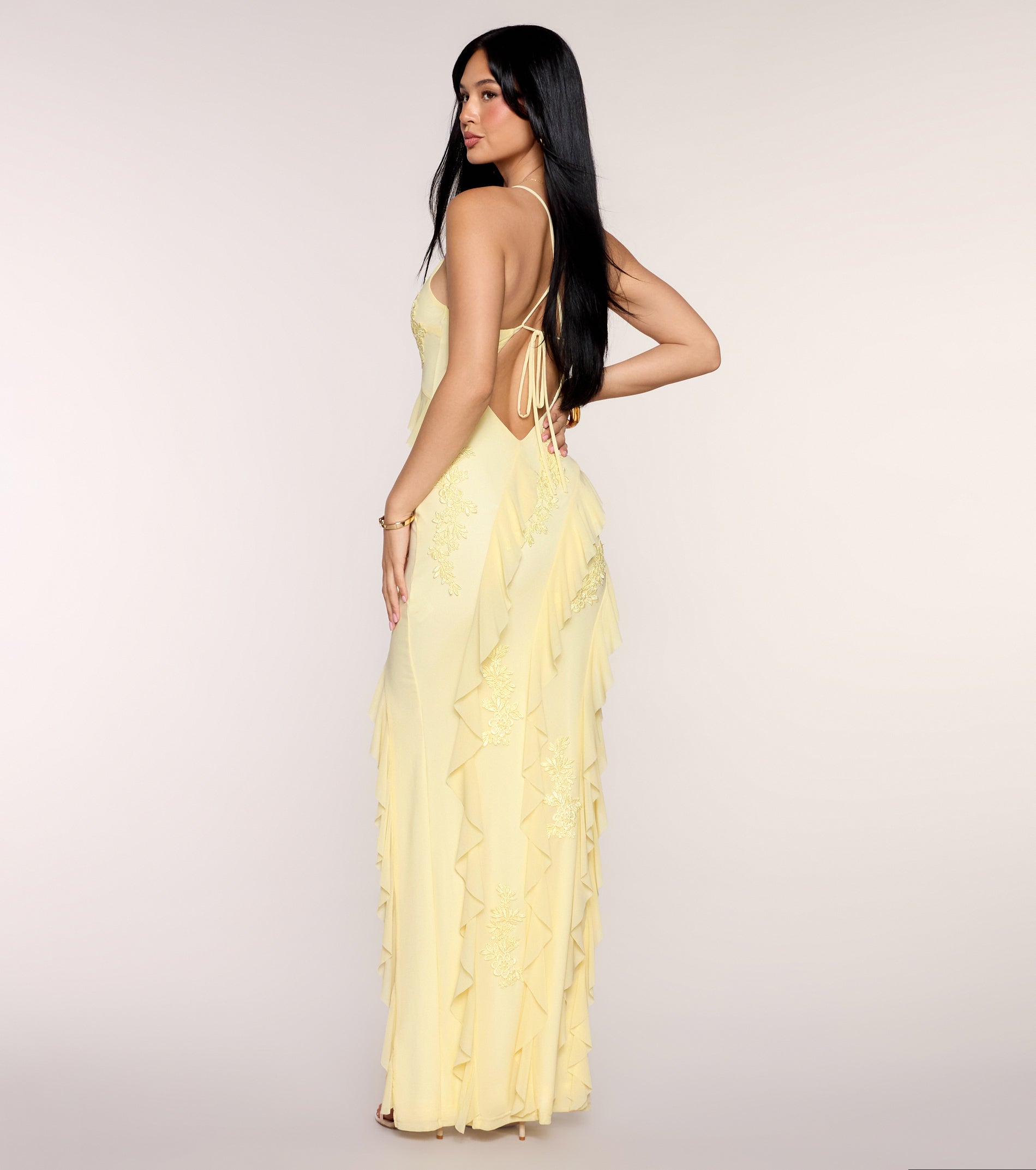 Lisi Mesh Applique Ruffle Formal Dress