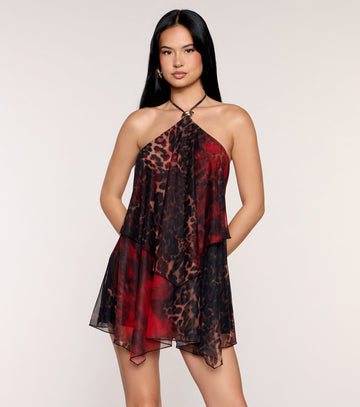 Wild Card Chiffon Halter Mini Dress