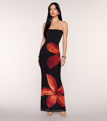 Vacay Mode Tropical Floral Maxi Tube Dress